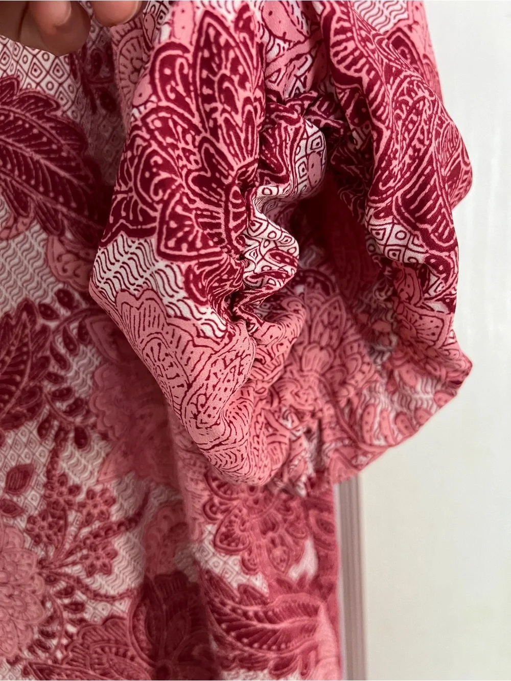 LOFT Rose and Burgundy Floral V-Neck Balloon Sleeve Blouse